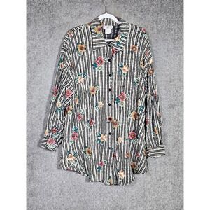 Vintage Stephanie Thomas Sport Crinkle Top Womens Sz 16 Striped Floral Button Up